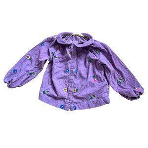 Mini Boden Girls Corduroy Jacket Sz 2-3 Yrs Purple Embroidered Peter Pan Collar